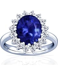 18K White Gold Oval Cut Blue Sapphire Ring With Sidestones