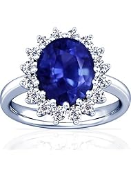 Platinum Oval Cut Blue Sapphire Ring With Sidestones