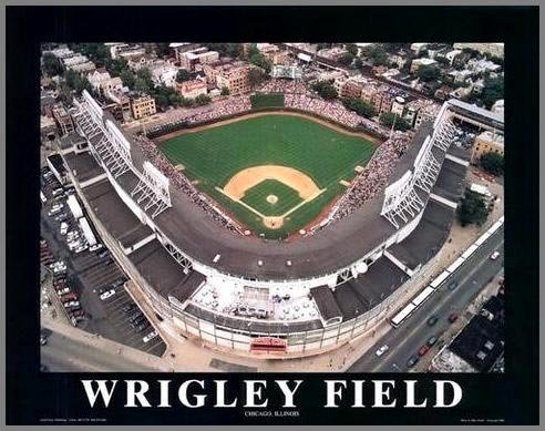 Chicago Cubs - Wrigley Field Aerial - Med - Wood Mounted Poster Print