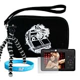 Black Mini Canvas Carrying Case for Fuji FinePix JZ300 A170 JZ500 Z700EXR J38 J150W + Screen Protector + Tripod + Wisdom * Courage Wristband