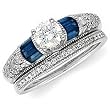 14Kt White Gold Baguette Blue Sapphire Wedding Ring Set (Center stone is not included)