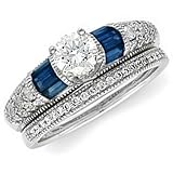 14Kt White Gold Baguette Blue Sapphire Wedding Ring Set (Center stone is not included)