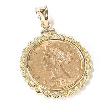 14K Gold $5 Liberty Coin Rope Bezel Pendant