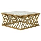 Pinzon Moroccan Leather and Rattan Coffee Table with Glass Top