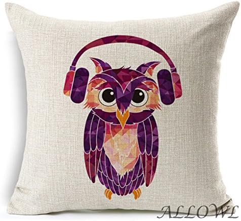 ALLOWL(TM) Cartoon Animal Style Abstract Listen Music Owl Throw Pillow Case Decor Cushion Covers Square 18 "X18 " Beige Cotton Blend Linen