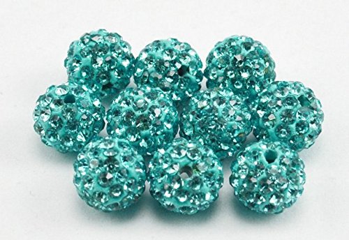 iCherry(TM) 10mm 100pcs/Lot Lake Blue Clay Pave Disco Ball for Rhinestone Crystal Shamballa Beads Charms Jewelry Makings