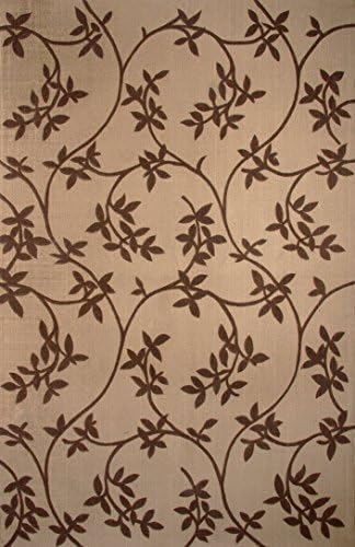 Global Accents Satin Collection - (4'x6') Braches Leaves Cotton Flat Weave Pattern Accent Royal Area Rugs for Living, Indoor &amp; Dining Room with Decorative Printed Patterns, Fabric Backing, Color Sand Brown - Leave Rug - Ivory Brown Rug - Gold Rug - Made in India