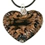 Murano Glass Heart Necklace Pendant Brown Bronze Black Swirl Glitter Wire Necklace by Bucasi
