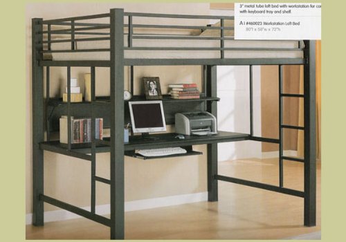 Black Metal Loft Bed Desk Station