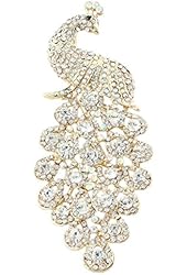 EVER FAITH&reg; 5 Inch Peacock Austrian Crystal Brooch Pendant Gold-Tone