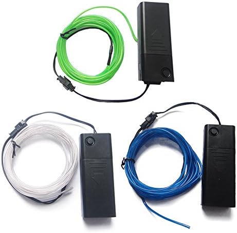Hotshopping 3 Pack Line 9ft 3m Neon Glowing Strobing Electroluminescent Wires (El Wire) Green Blue White