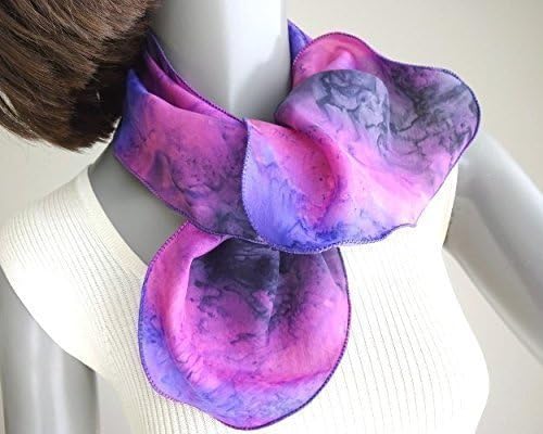 Pony Tail Scarf, Headband Scarf, Hand Painted Silk, Small S XS Neck Scarf, Pink Fuchsia Magenta, One of a Kind, by silk artist/artisan Jossiani.
