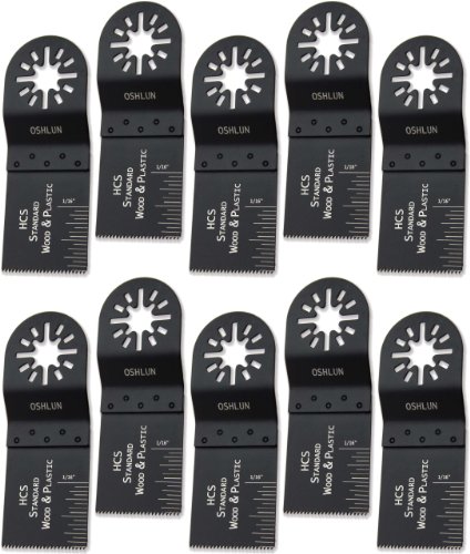 Oshlun MMA-0310 Standard HCS Oscillating Tool Blade with Uni-Fit Arbor for Fein Multimaster, Dremel, and Bosch, 1-1/3-Inch, 10-Pack
