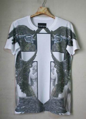 12Angle christ cross gun rococo feather street art statue T-Shirt / AN09 sz OS