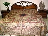 Reversible Wool Jamavar Pashmina Bedspread with Paisley Rose Taupe Cream Ki ....