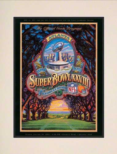 Matted 10.5 x 14 Super Bowl XXVIII Program Print | Details: 1994, Cowboys vs Bills