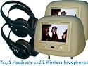 7" Headrests (2 Beige units) DVD Player With 2 Black WIRELESS HEADPHONES Combo