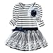 LittleSpring Little Girls Long Sleeve Dress Lace Stripe Dress Navy Blue 5T