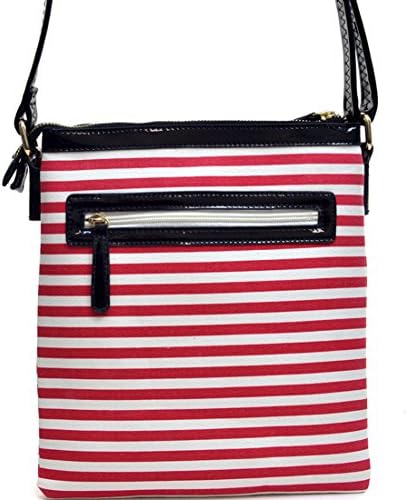 Dasein Anchor Canvas Striped Messenger Bag with Adjustable Patent Shoulder Strap - Coffee Stripes/ Black Trim