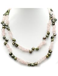 Candygem 40 Inch Freshwater Cultured Pearl and Rose Quartz Nuggets Rope Necklace From Nicolette Bermans Love of Nature Collection.