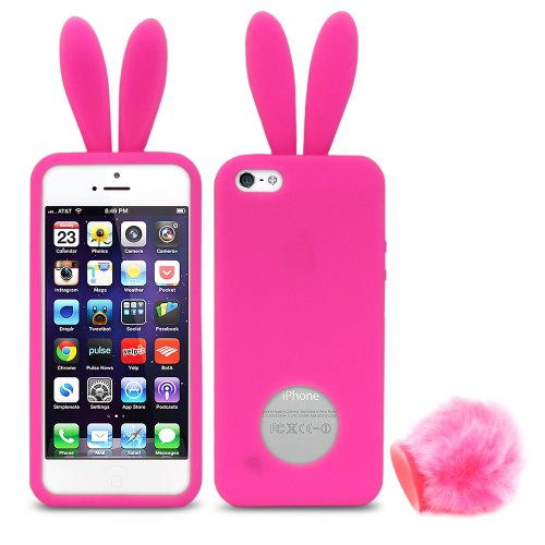 iPhone SE Case, Fosmon JEL Series Design Silicone Case for Apple iPhone SE / 5S / 5 - Bunny with tail - Hot Pink