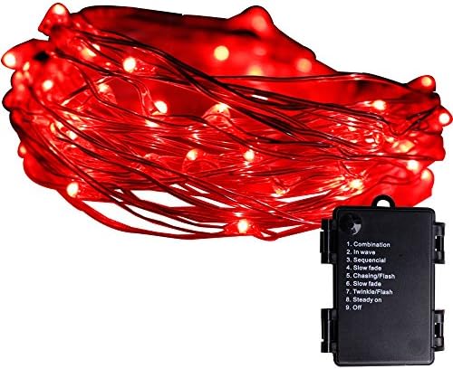 Pansdore Christmas Lights 60 LED Fairy String Lights for Indoor Outdoor Party, Copper Wire, 8 Modes, Red