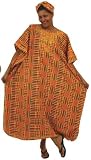 Kente Kaftan Caftan With Scarf - Kente Pattern 1 - One Size Fits All - Orange