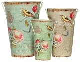 Finch Decoupage Tin Stem Vase Set of 3 - Large = 8"x11.5"H