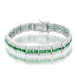 Bling Jewelry Round CZ Baguette Green Emerald Color Tennis Bracelet 7.5 in.