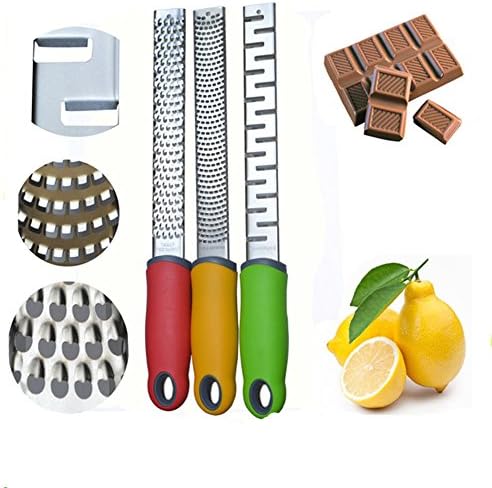 Ankooki Stainless Steel Handheld Cheese Chocolate Grater Set of 3 Lemon Citrus Lime Orange Ginger Grater Zester Cleaning Brush