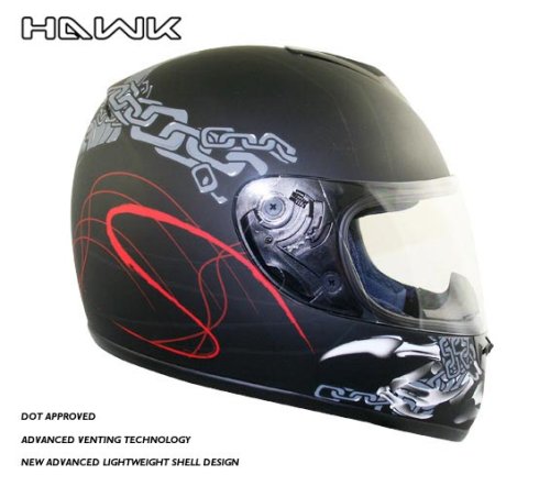 Advance Hawk Skull and Bones with Chains Black Matte Full Face Motorcycle Helmet - Size : Large