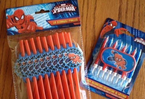 Spiderman Birthday Party- 18 Straws And 9 Piece Candle Set