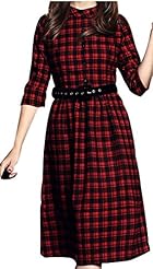 Winter Plaid Print Acetate/Spandex  Shirt  Dress