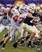 AJ Hawk Autographed Ohio State Buckeyes 8x10 Photo sacking Brady Quinn