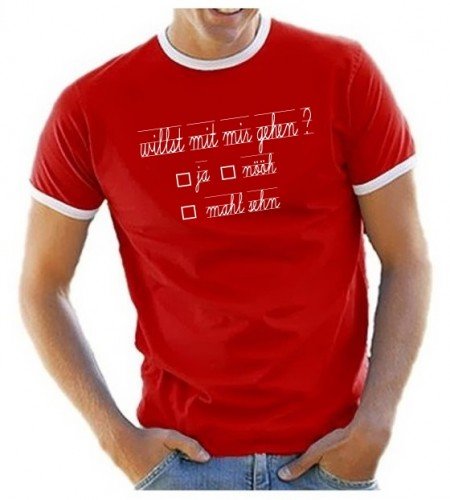 Coole-Fun-T-Shirts Herren Willst Du mit mir gehen ?- RINGER  T-SHIRT rot, L