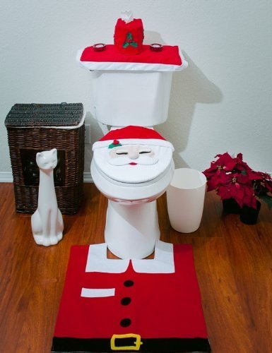 CELLTEK® Santa Toilet Seat Cover, Rug and Tissue box Cover Set (Red)