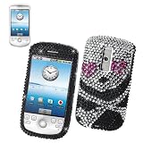 New Fashionable Perfect Fit Hard Diamante Protector Skin Cover (Faceplate/Snap On) Full Rhinestones Diamond Bling for HTC G2 myTouch 3G / Magic T-Mobile - Black Skull