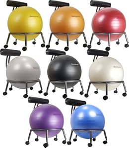 Isokinetics Inc. Brand Fitness Ball Chair - Metal Frame - Adjustable Base and Back Height - with Red 55cm Ball and a Pump