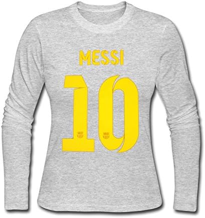 CLHUA Women's Messi #10 Jersey Long Sleeve T-shirt Gray L