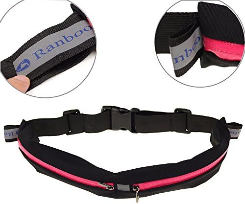 Ranboo Waist Pack Travel bag Two Pockets Workout Running Waits Bag for Cellphones / Keys / Credit Cards Fit for Apple iphone 6,iphone 6 Plus,5s,Samsung Galaxy Note 3,Note 4,Note Edge,S5,S4,LG G2 ,G3,Mot X,Nokia Lumia,Nexus 5,Sony Xperia Z2 Z3,HTC One (Black/Rose)
