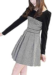 Sexy A-line Bubble Dress Cotton Long Sleeves Fitted Plaid Print Mini Dress 