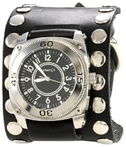 Nemesis Men's SM012K Signature Stainless Steel Divers Black Dial Leather Cuff Watch