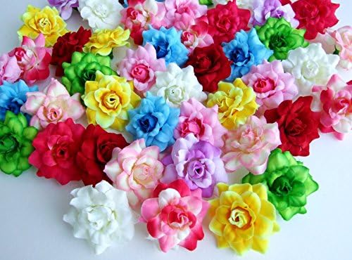 (100) Assorted Silk Roses Flower Head - 1.75" - Artificial Flowers Heads Fabric Floral Supplies Wholesale Lot for Wedding Flowers Accessories Make Bridal Hair Clips Headbands Dress
