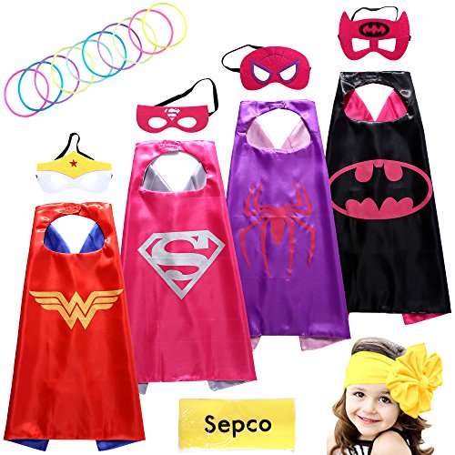 Sepco Superhero Costumes Girl Cape and Mask with Glow Bracelets and HeadBand