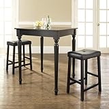 IMAGE OF 3-pc Pub Dining Set with Turned Leg and Upholstered Saddle Stools by Home Gallery Store - Black Finish (KD320012BK)