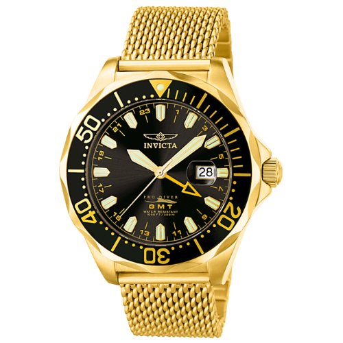 Invicta Men's 6360 Pro Diver Collection GMT 18k Gold-Plated Mesh Stainless Steel Watch