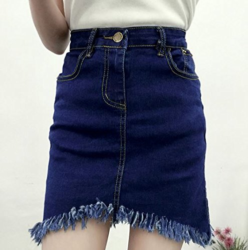 (ALLURE) デニム スカート タイト ミニ 切りっぱなし風 フリンジ ブルー AF0510