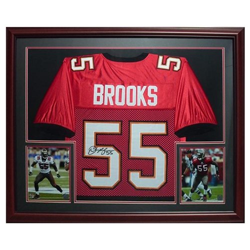 Derrick Brooks Autographed Tampa Bay Buccaneers (Red #55) Deluxe Framed Jersey - Brooks Holo