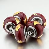 Pugster 5 Gold Foil Pattern Slim Beads Fit Pandora Charms (include Bracelet)