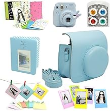 Fujifilm Instax Mini 8 Camera Bundles 7 in 1(Included:Blue Mini 8 Bag/ Blue Album/ Mini 90 Self-Portrait / Colorful Lens For Mini 8 / Photo Frame/ Sticker Borders/ Wall Frame)